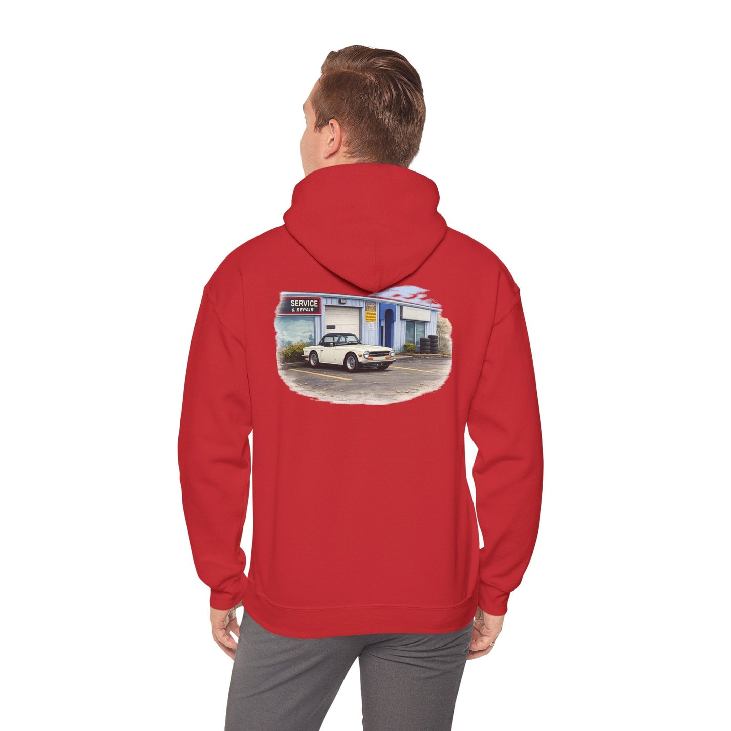 Classic Vintage Car Hooded Sweatshirt – Retro Service Station Graphic Hoodie