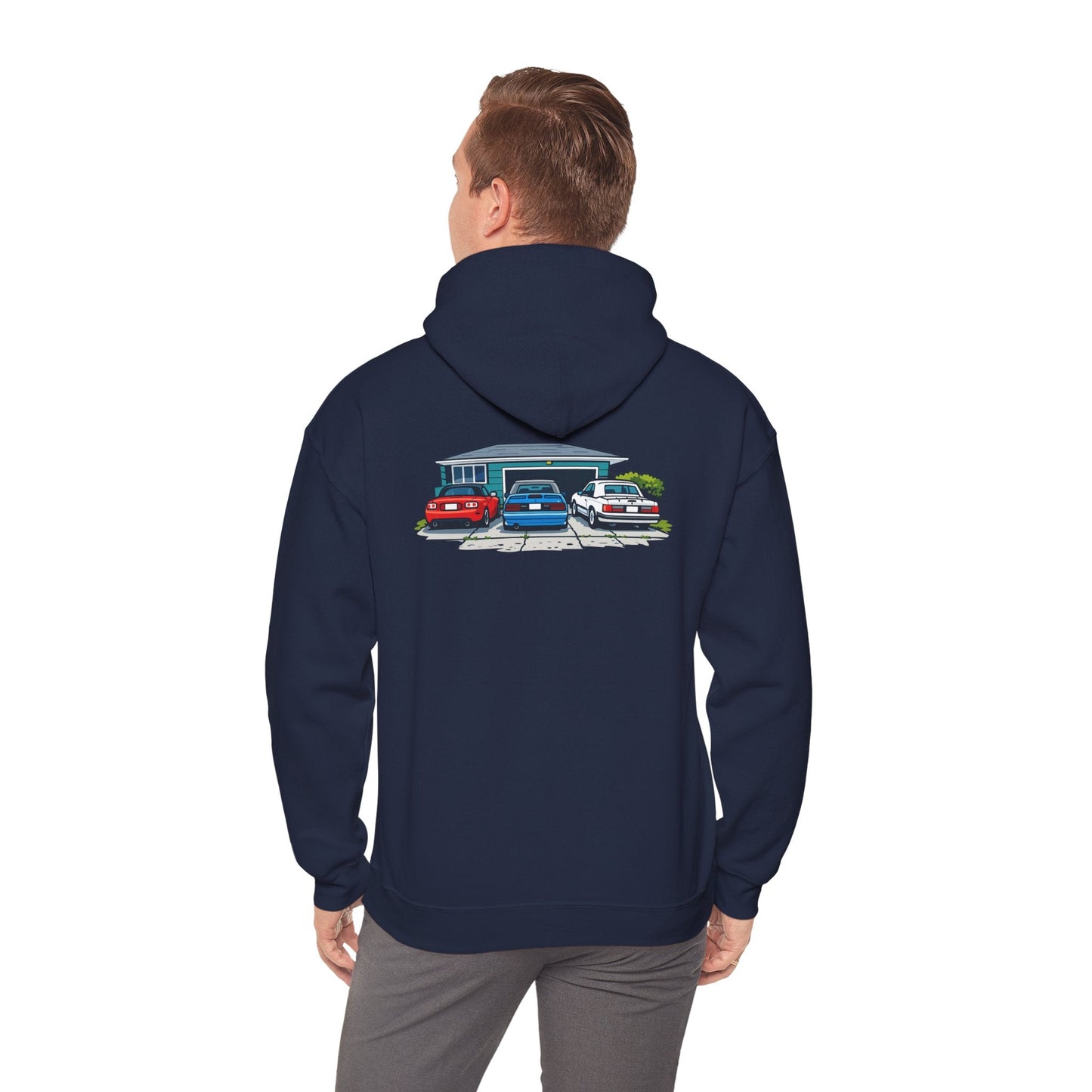 Hoodie - Retro Cars Garage Illustration Hooded Sweatshirt
