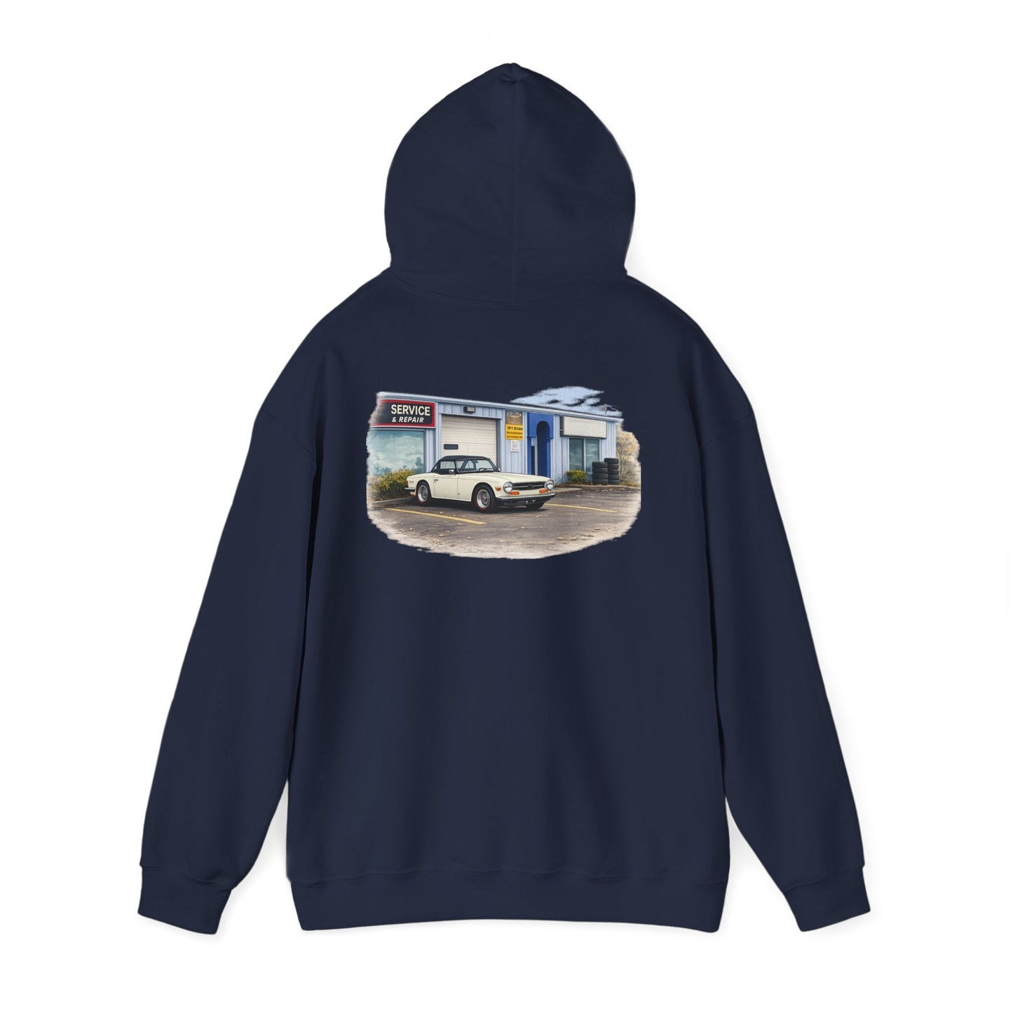 Classic Vintage Car Hooded Sweatshirt – Retro Service Station Graphic Hoodie