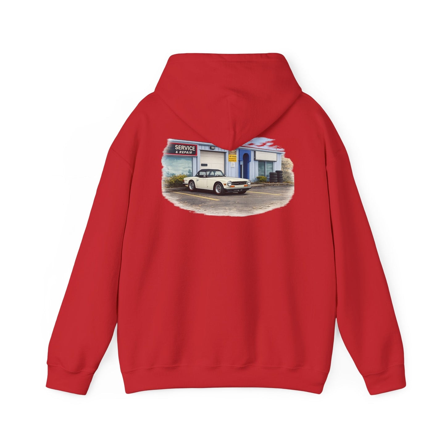 Classic Vintage Car Hooded Sweatshirt – Retro Service Station Graphic Hoodie