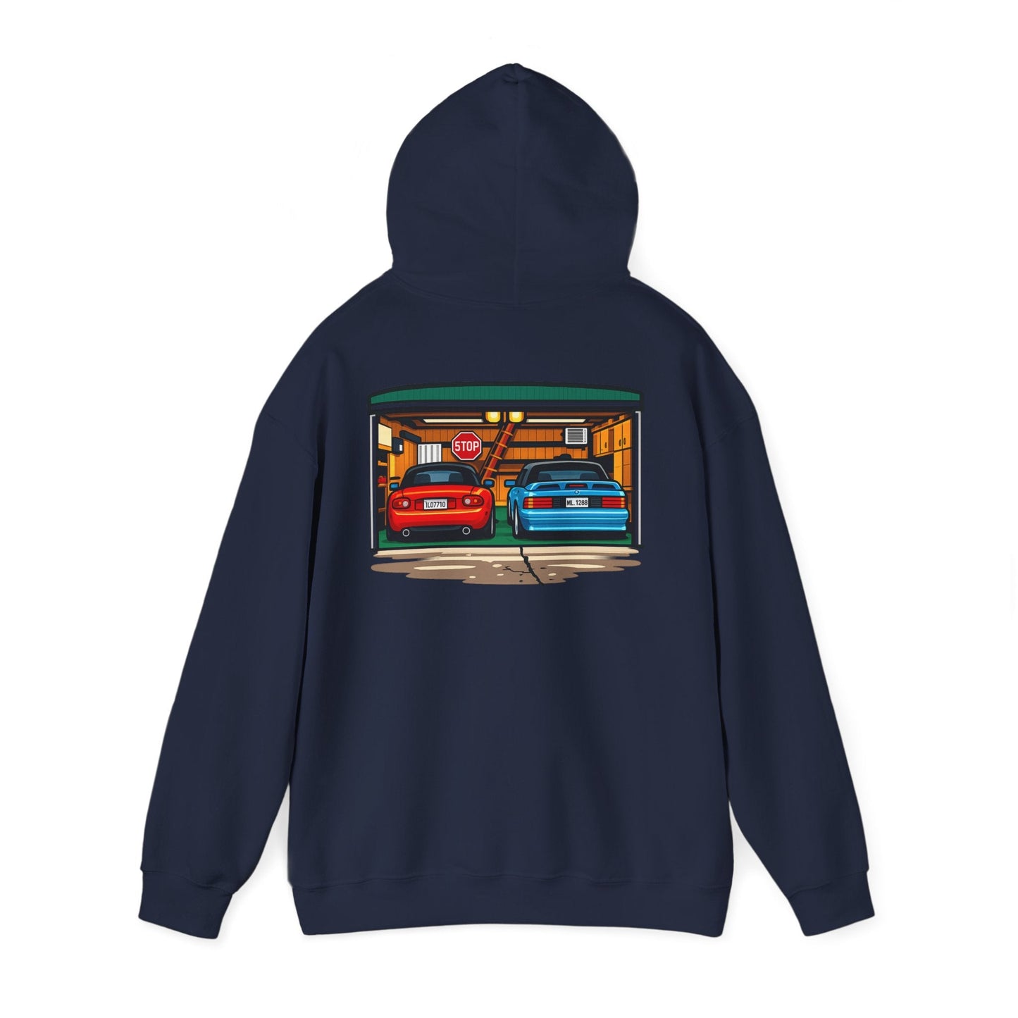 Car Garage Hoodie — Vintage Twin Sports Cars Illustration