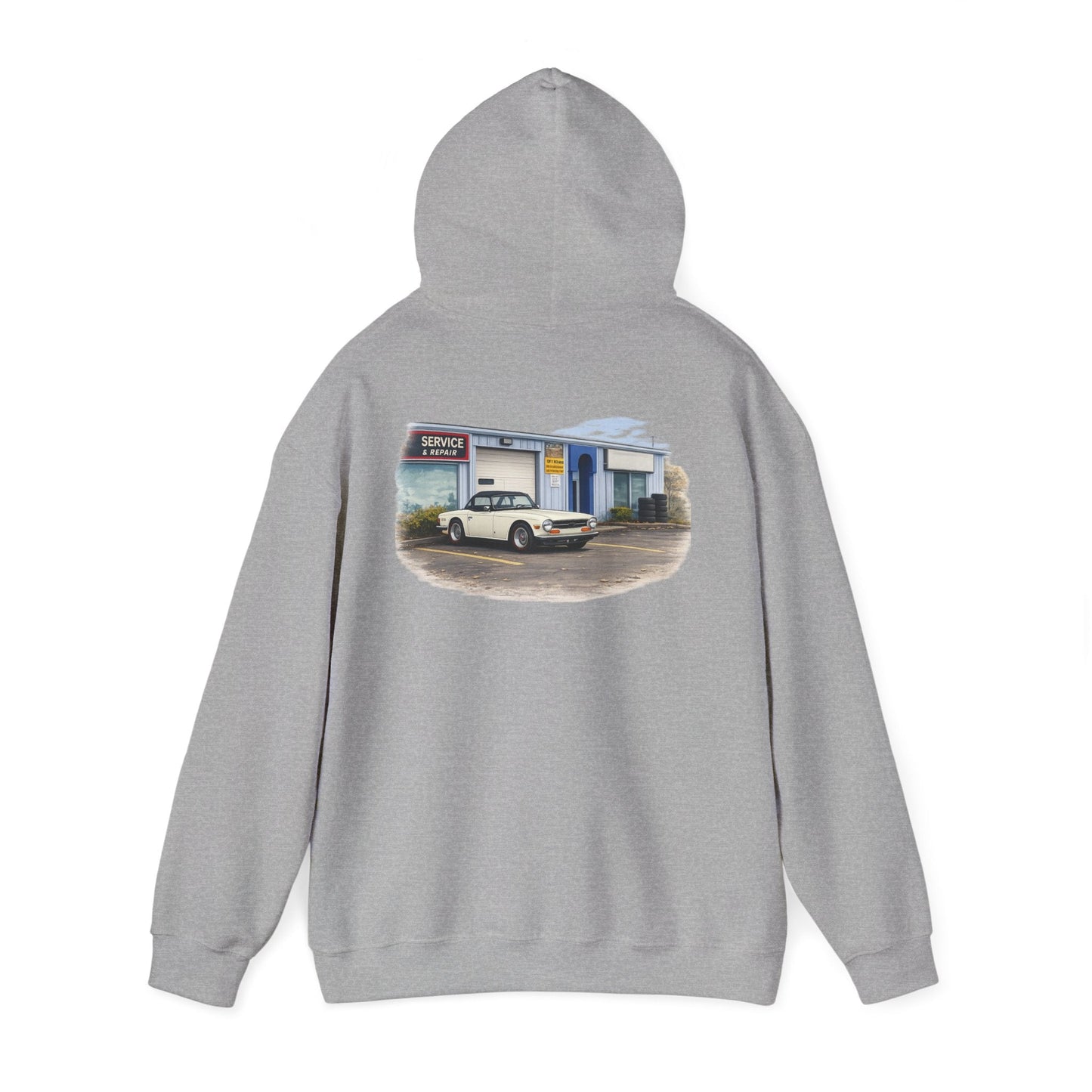 Classic Vintage Car Hooded Sweatshirt – Retro Service Station Graphic Hoodie