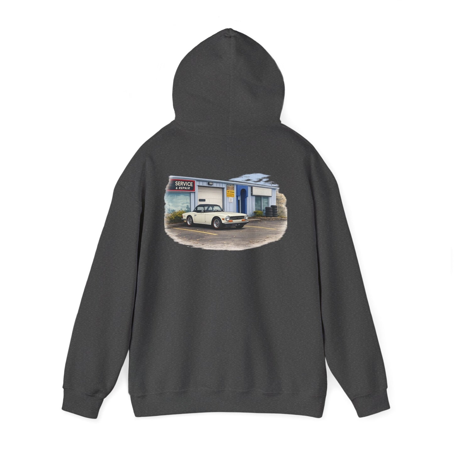 Classic Vintage Car Hooded Sweatshirt – Retro Service Station Graphic Hoodie