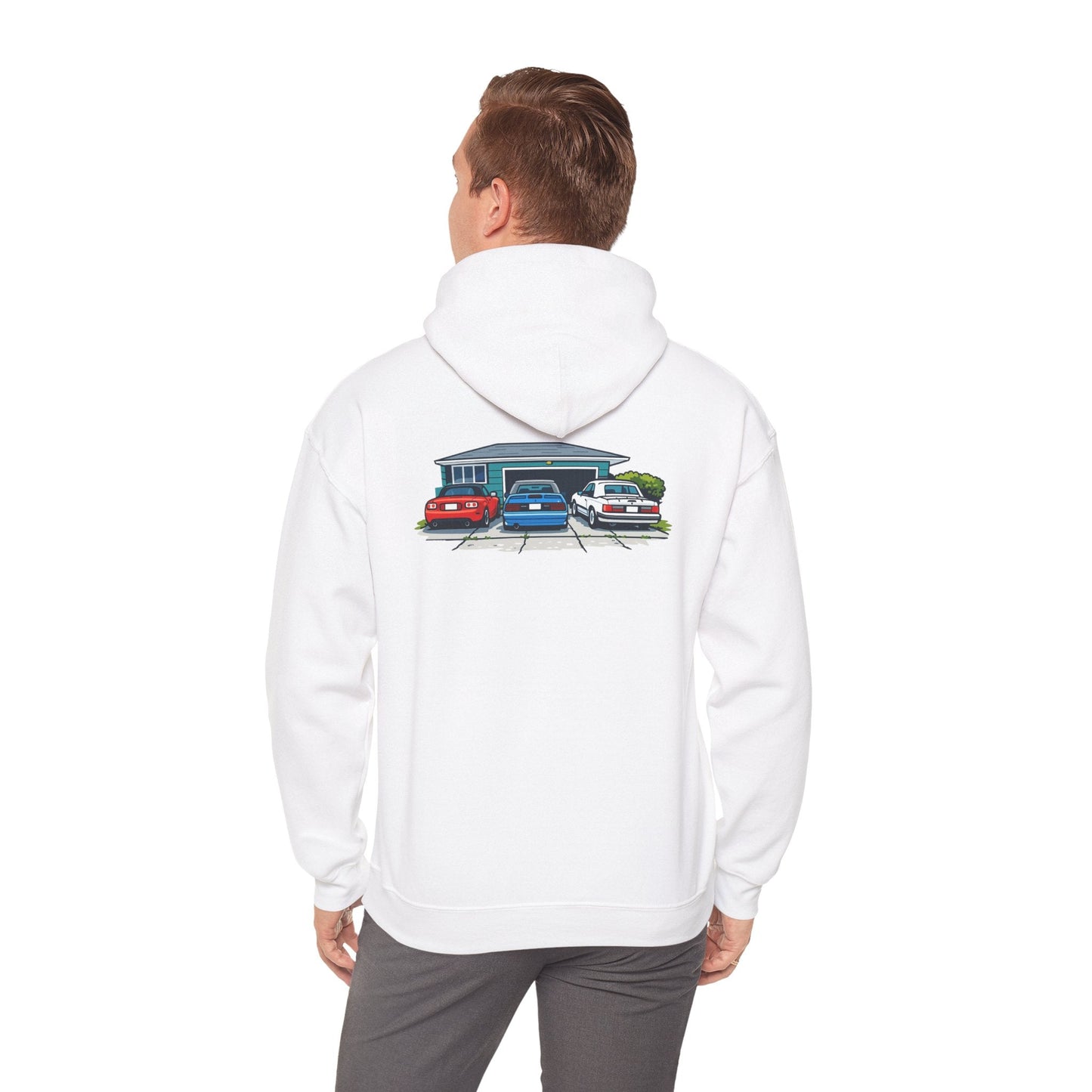 Hoodie - Retro Cars Garage Illustration Hooded Sweatshirt