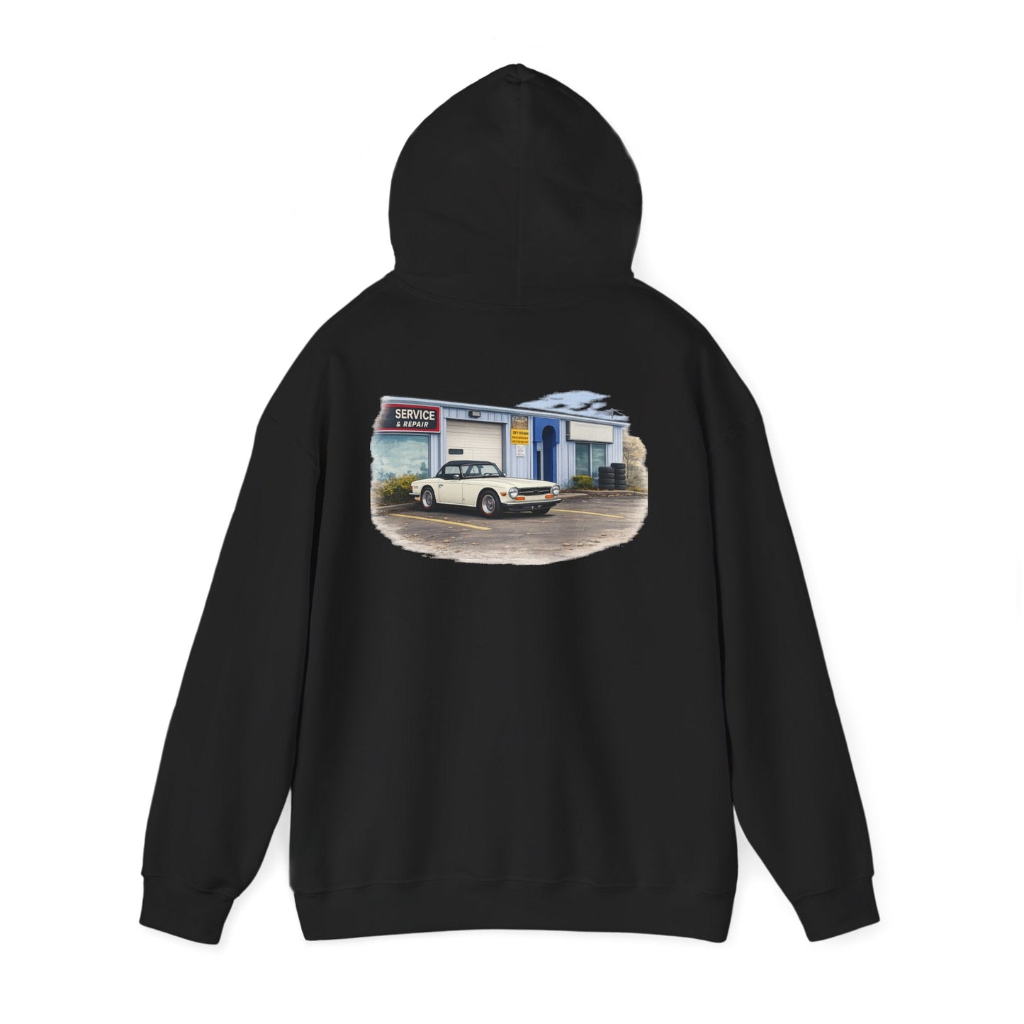 Classic Vintage Car Hooded Sweatshirt – Retro Service Station Graphic Hoodie