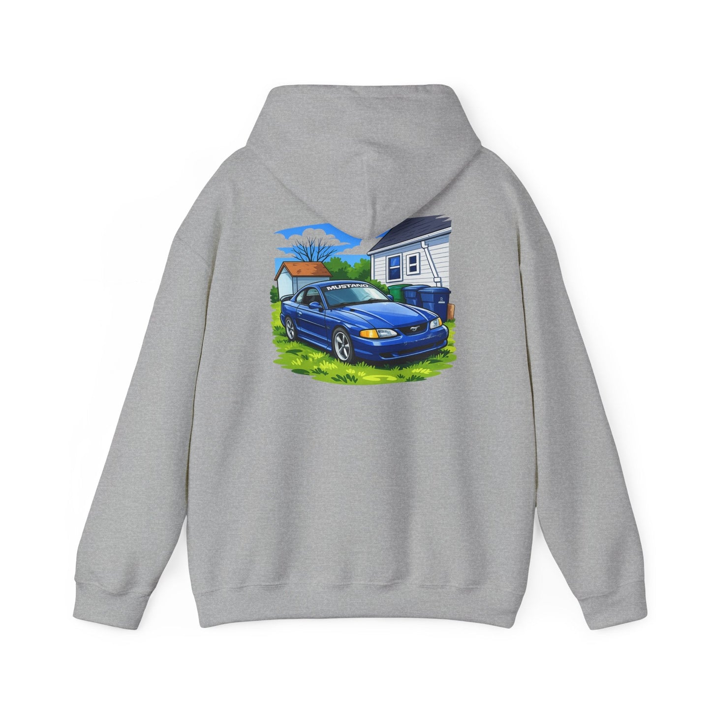 Ford Mustang Car Art Hoodie — Scenic Garage Illustration Pullover
