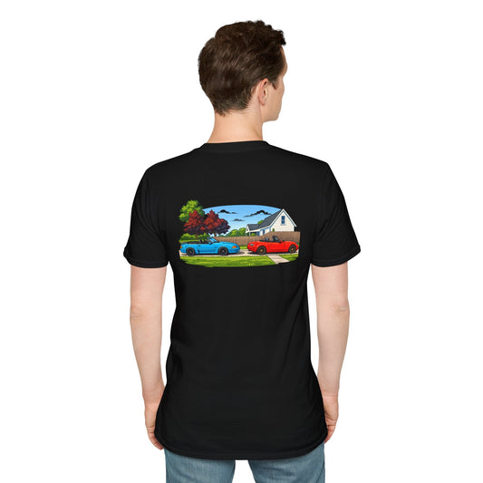 Classic Car Scene T-Shirt — Retro Muscle Cars Back Print