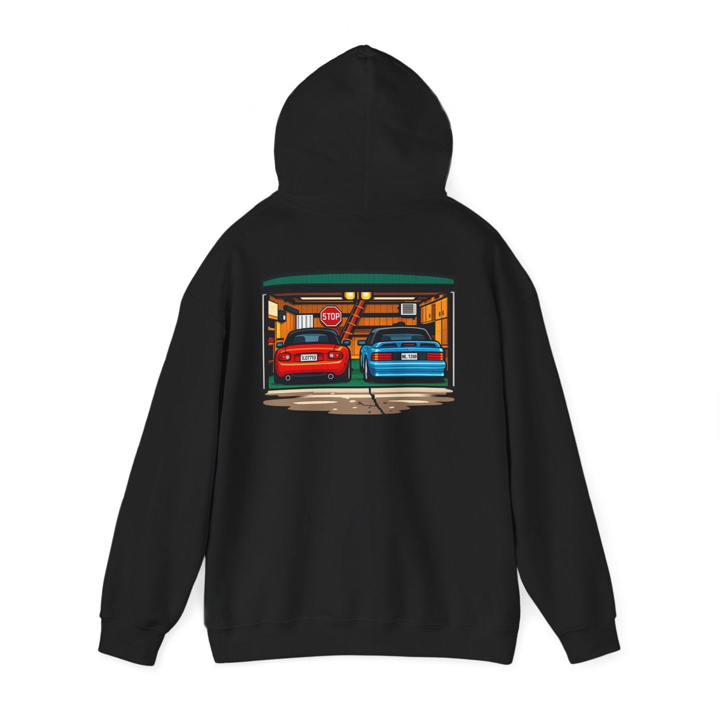 Car Garage Hoodie — Vintage Twin Sports Cars Illustration