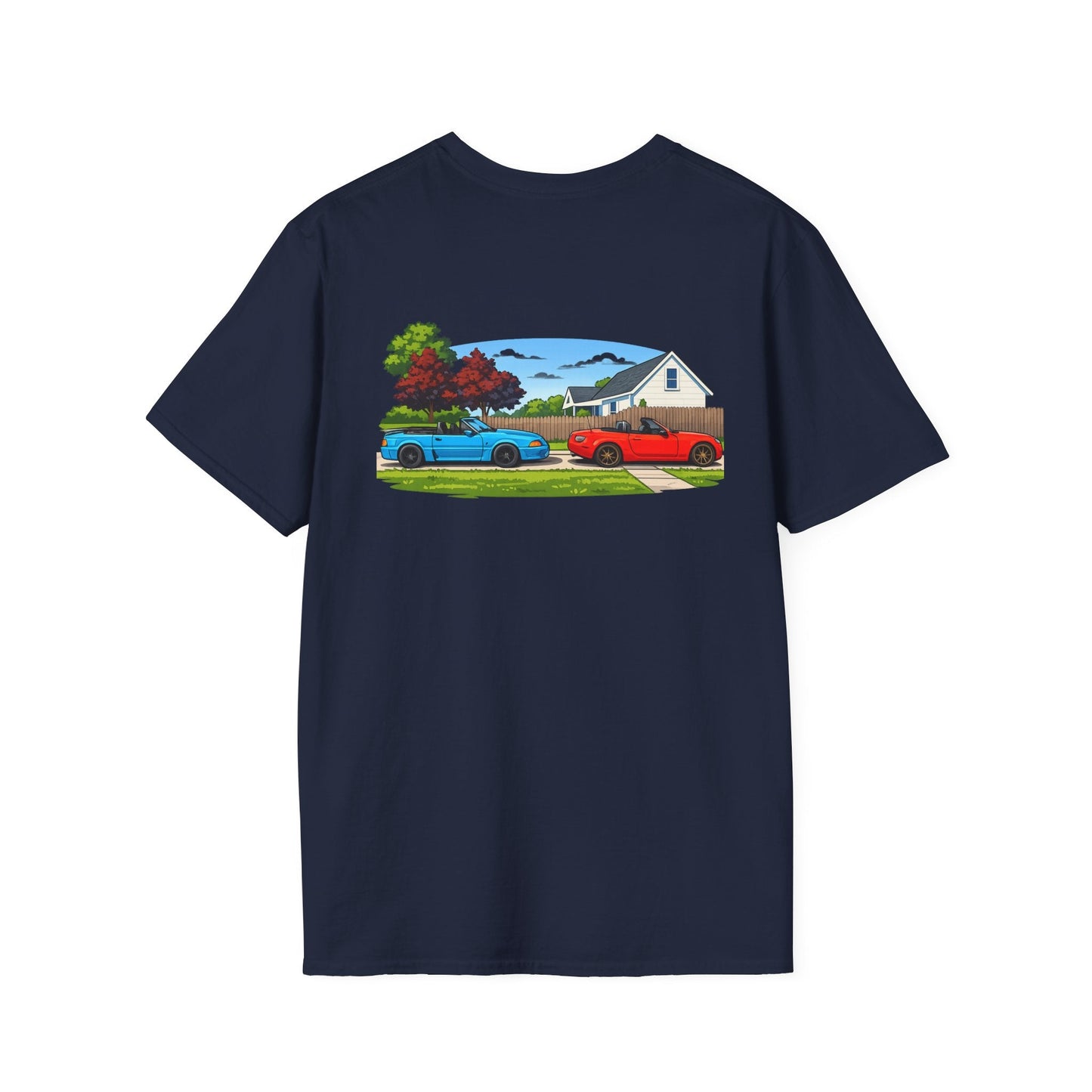 Classic Car Scene T-Shirt — Retro Muscle Cars Back Print