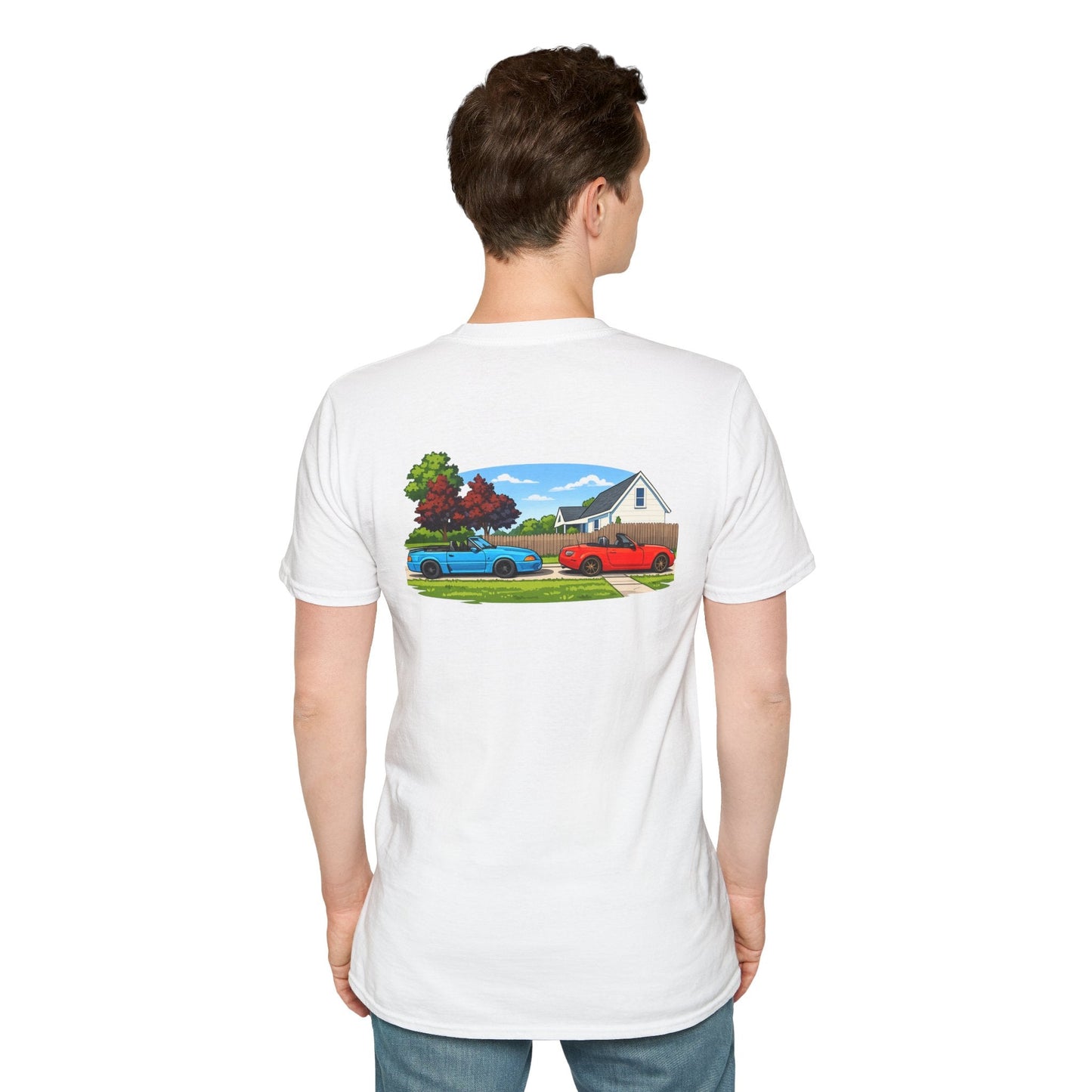 Classic Car Scene T-Shirt — Retro Muscle Cars Back Print