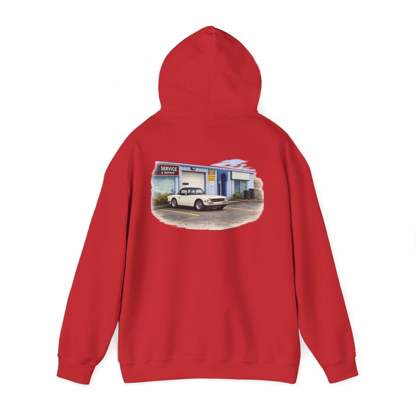 Classic Vintage Car Hooded Sweatshirt – Retro Service Station Graphic Hoodie
