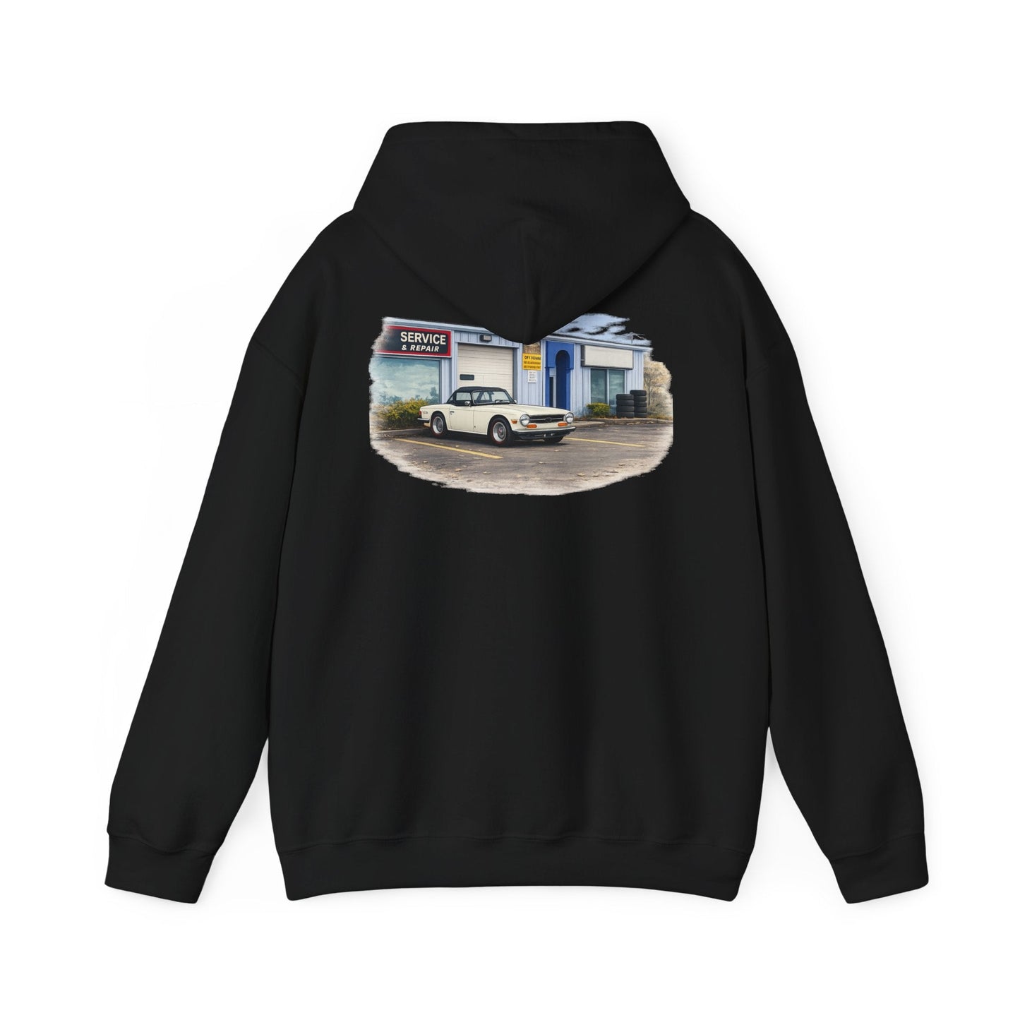Classic Vintage Car Hooded Sweatshirt – Retro Service Station Graphic Hoodie