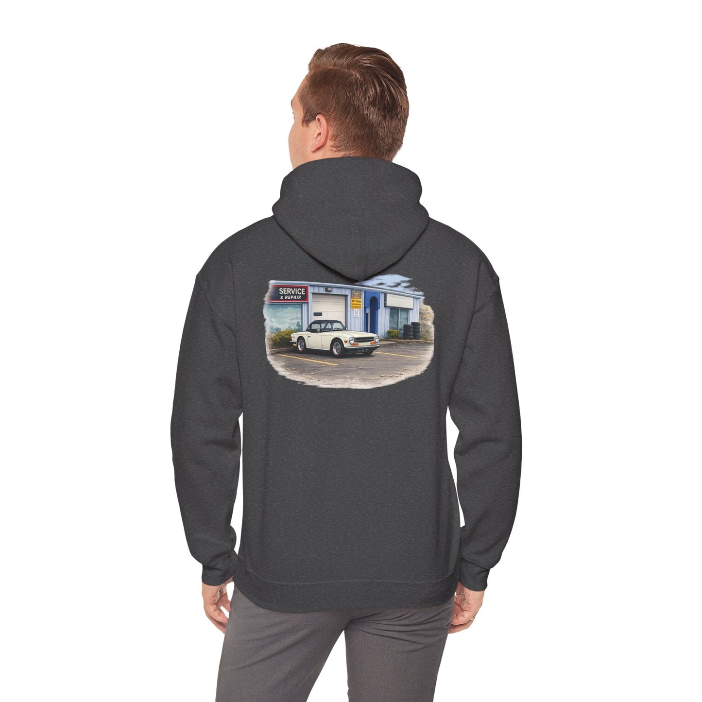 Classic Vintage Car Hooded Sweatshirt – Retro Service Station Graphic Hoodie