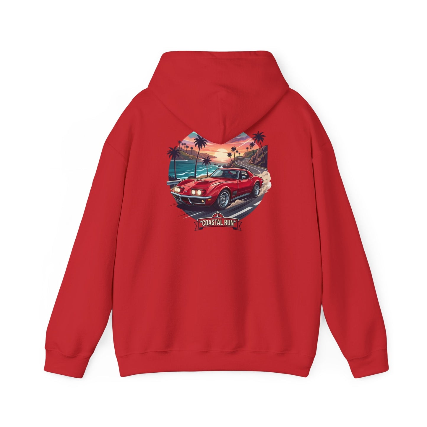 Coastal Run Hoodie — Retro Muscle Car Sunset Graphic