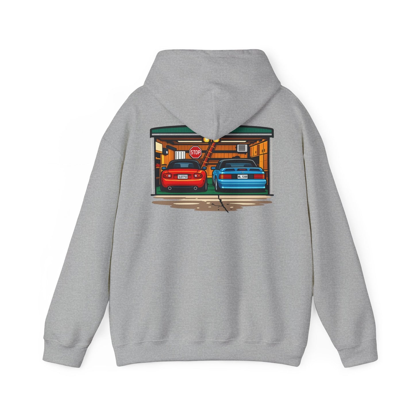 Car Garage Hoodie — Vintage Twin Sports Cars Illustration