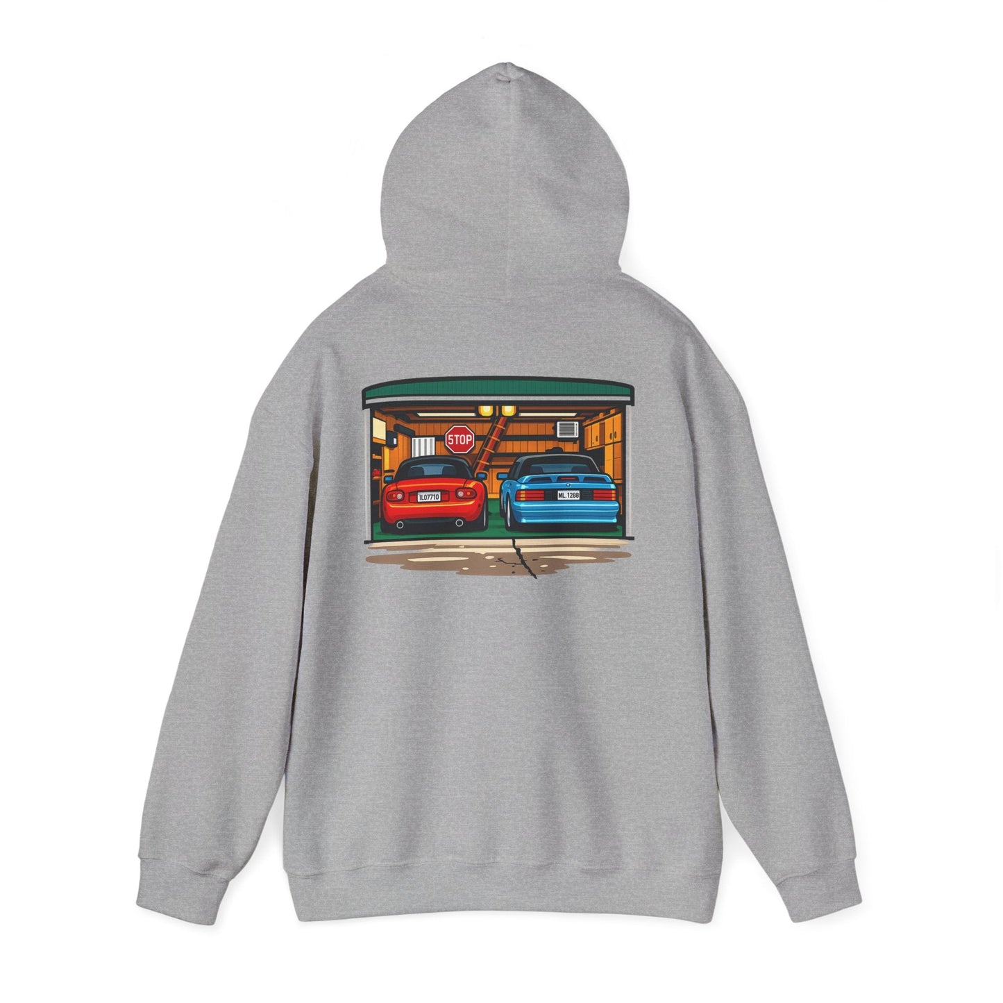Car Garage Hoodie — Vintage Twin Sports Cars Illustration