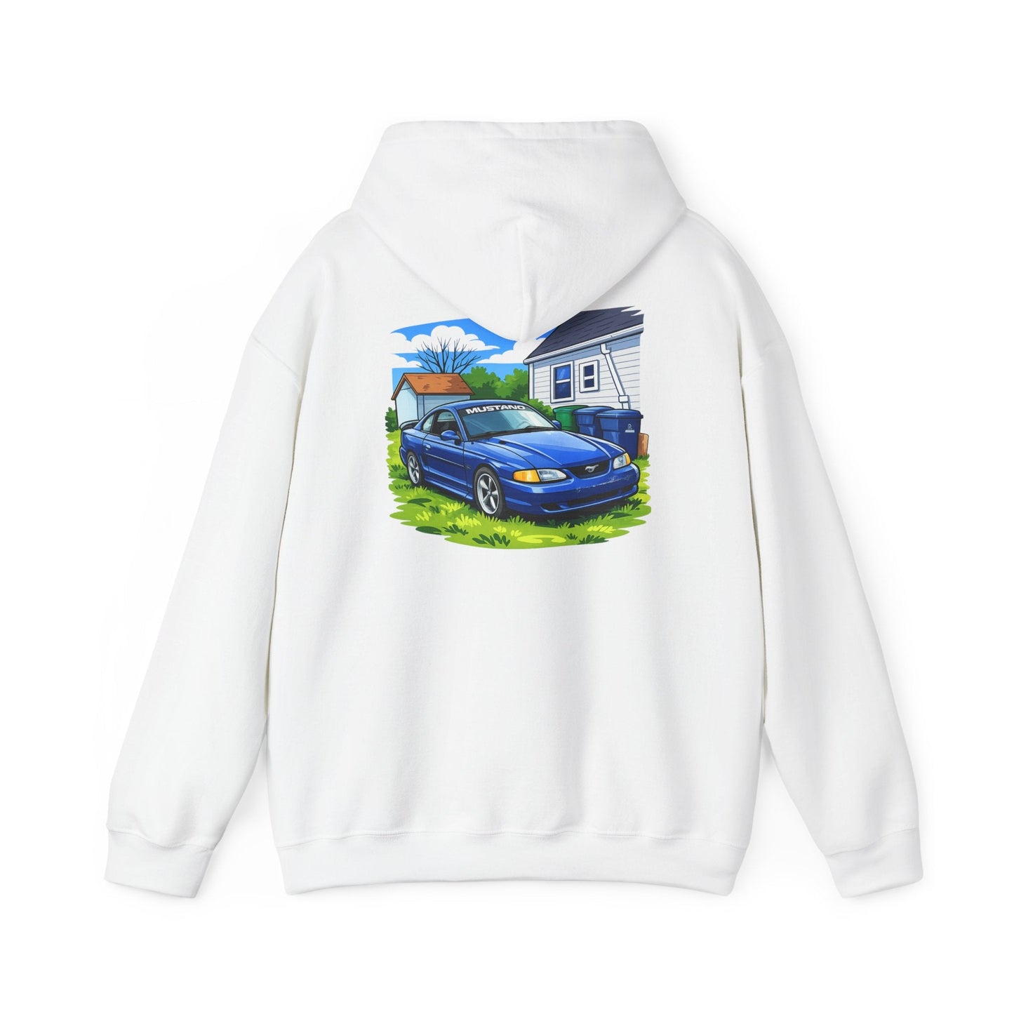 Ford Mustang Car Art Hoodie — Scenic Garage Illustration Pullover