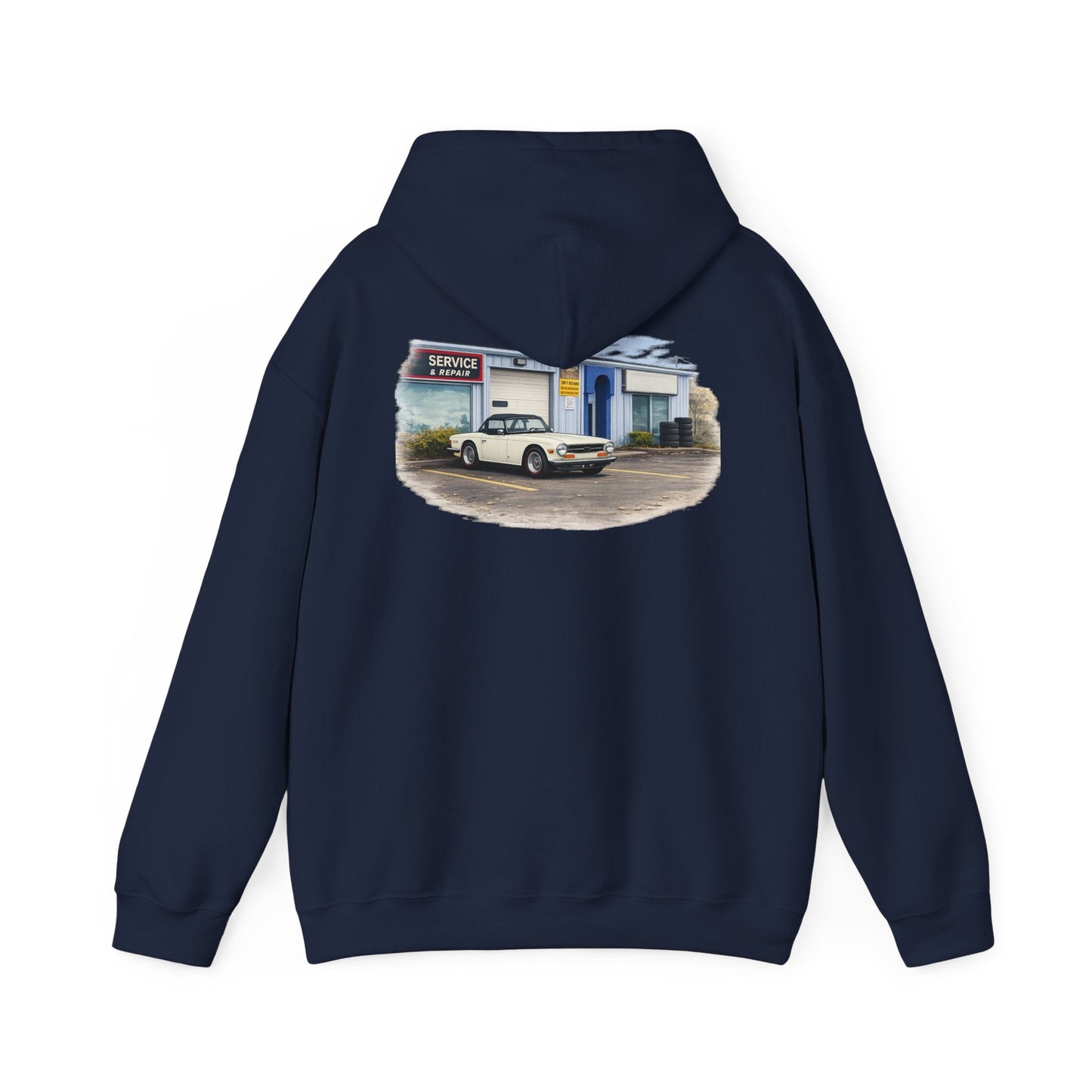Classic Vintage Car Hooded Sweatshirt – Retro Service Station Graphic Hoodie