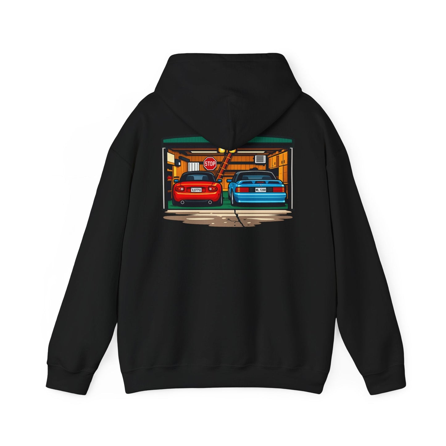 Car Garage Hoodie — Vintage Twin Sports Cars Illustration