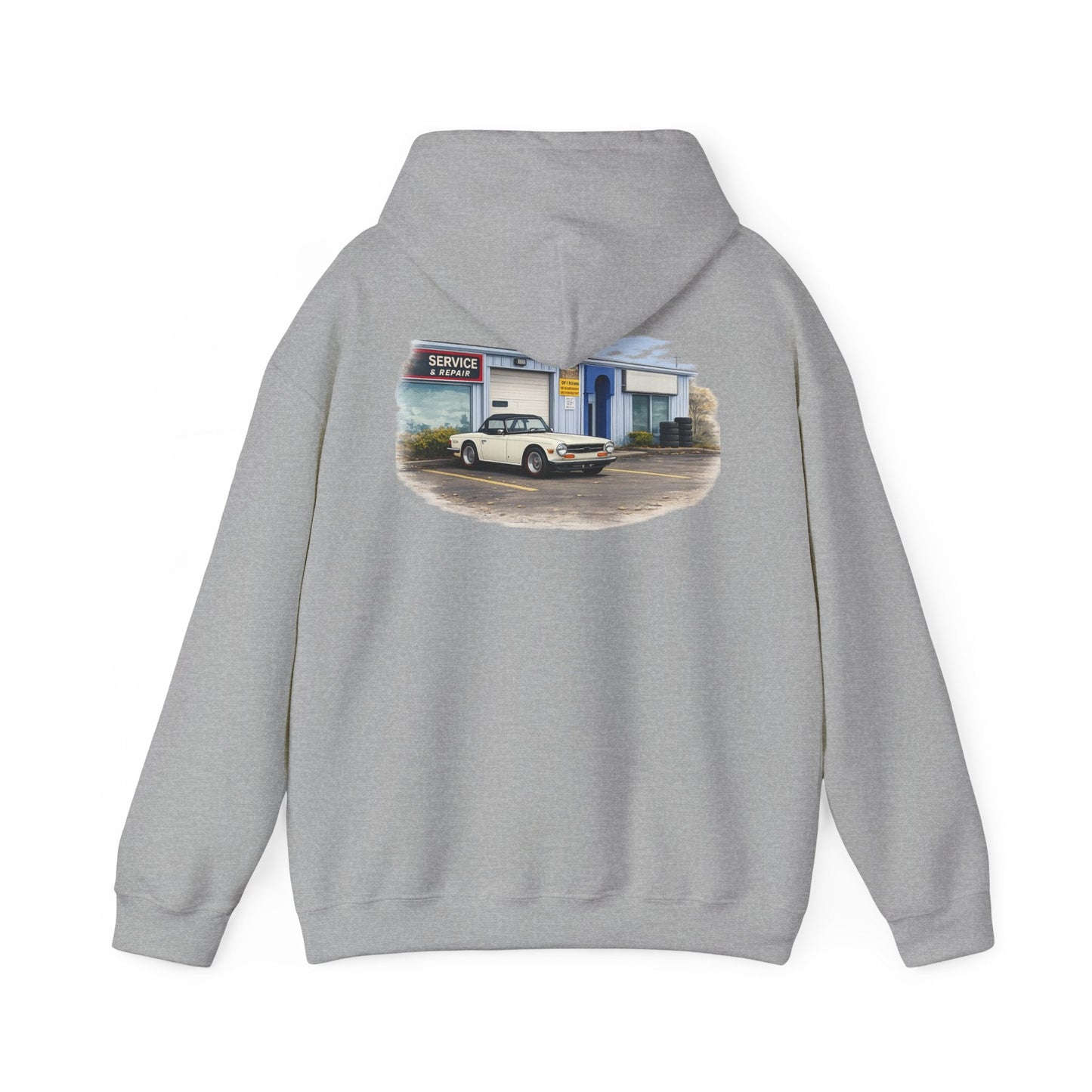 Classic Vintage Car Hooded Sweatshirt – Retro Service Station Graphic Hoodie