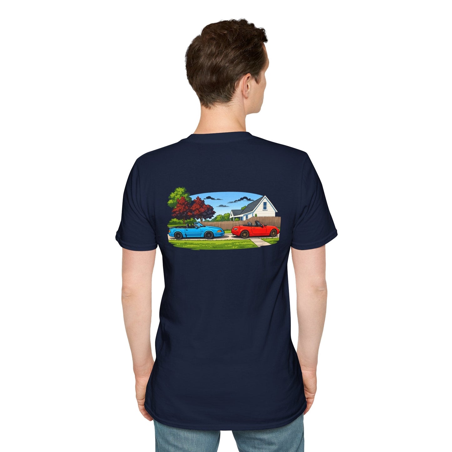 Classic Car Scene T-Shirt — Retro Muscle Cars Back Print
