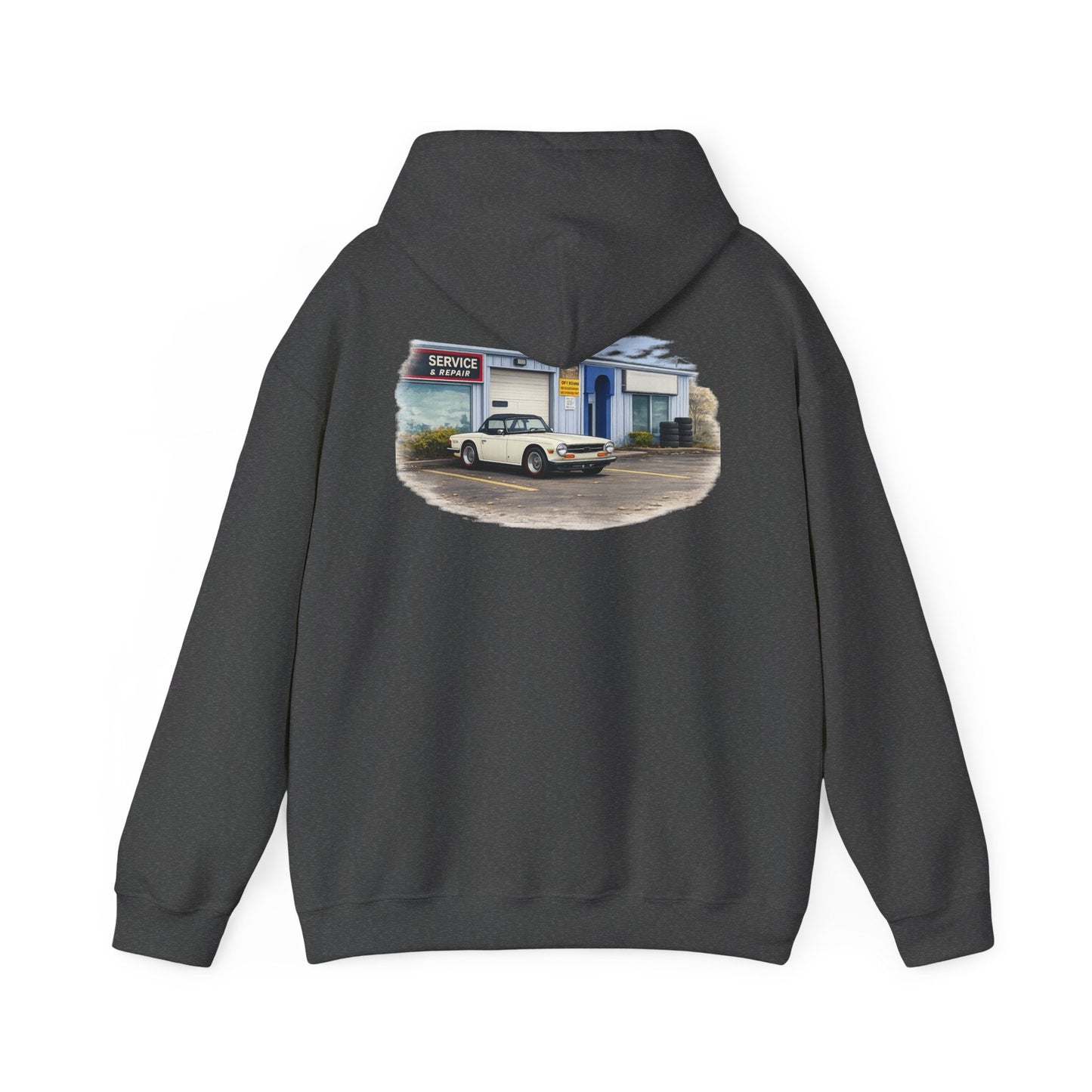 Classic Vintage Car Hooded Sweatshirt – Retro Service Station Graphic Hoodie